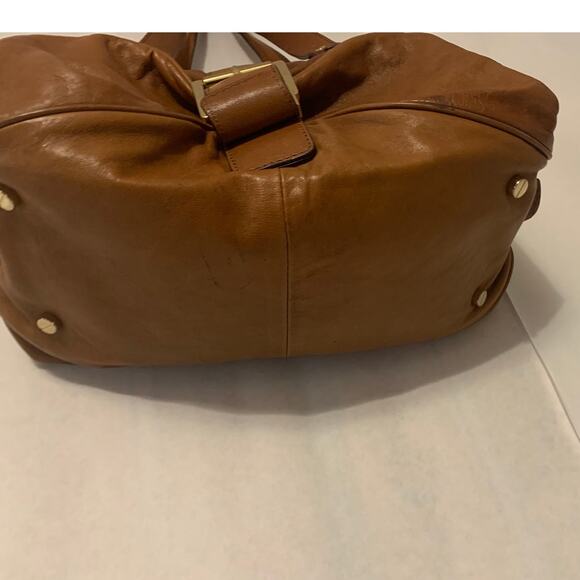 Michael Kors Classic Leather Shoulder Bag Brown with Gold Buckle & Logo - Picture 3 of 12